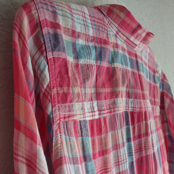 SANDRA INGRISH Sz 14W Women's 100% Cotton Button-up Plaid Long sleeve Shirt Top - Picture 4 of 13